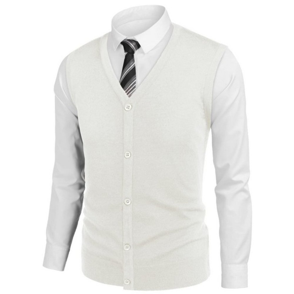 𝅺men's Sweater Vest Sleeveless Knitted White